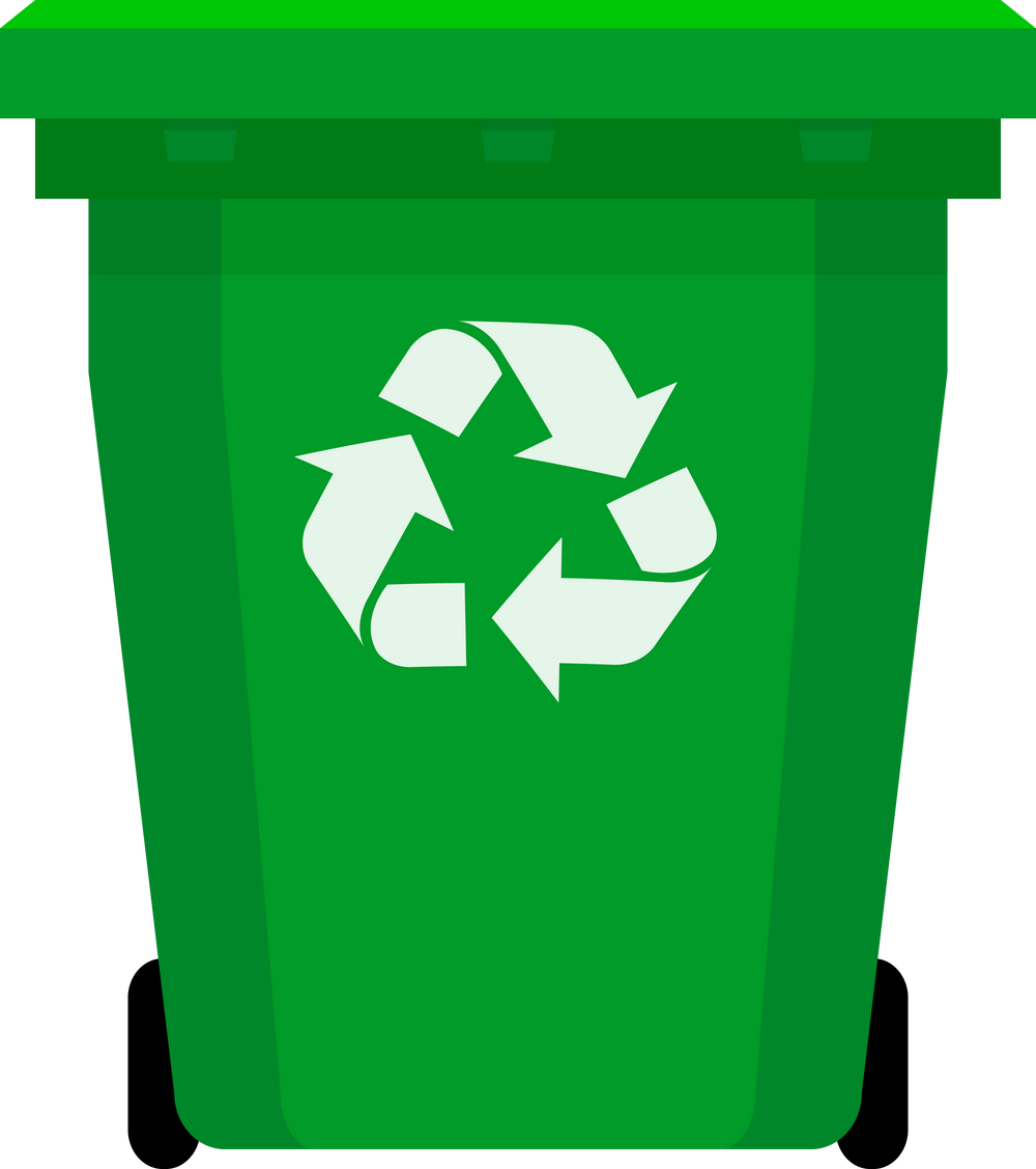 green bin, trash can, trash, garbage can, wheel bin